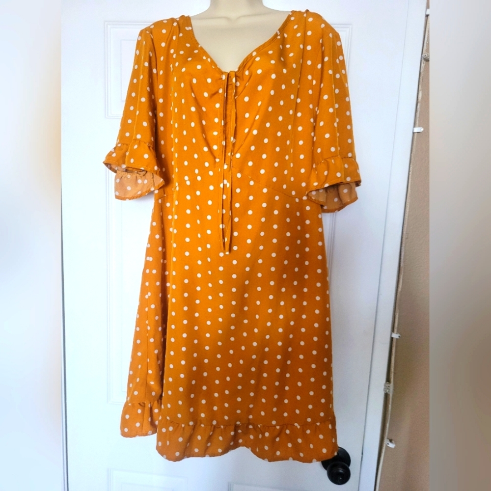 SHEIN Mustard Yellow Polka Dot Midi Dress
